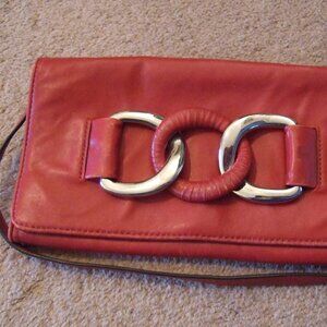 Vintage MICHAEL KORS Early 2000s MK Leather Clutch Red leather & Silver buckle
